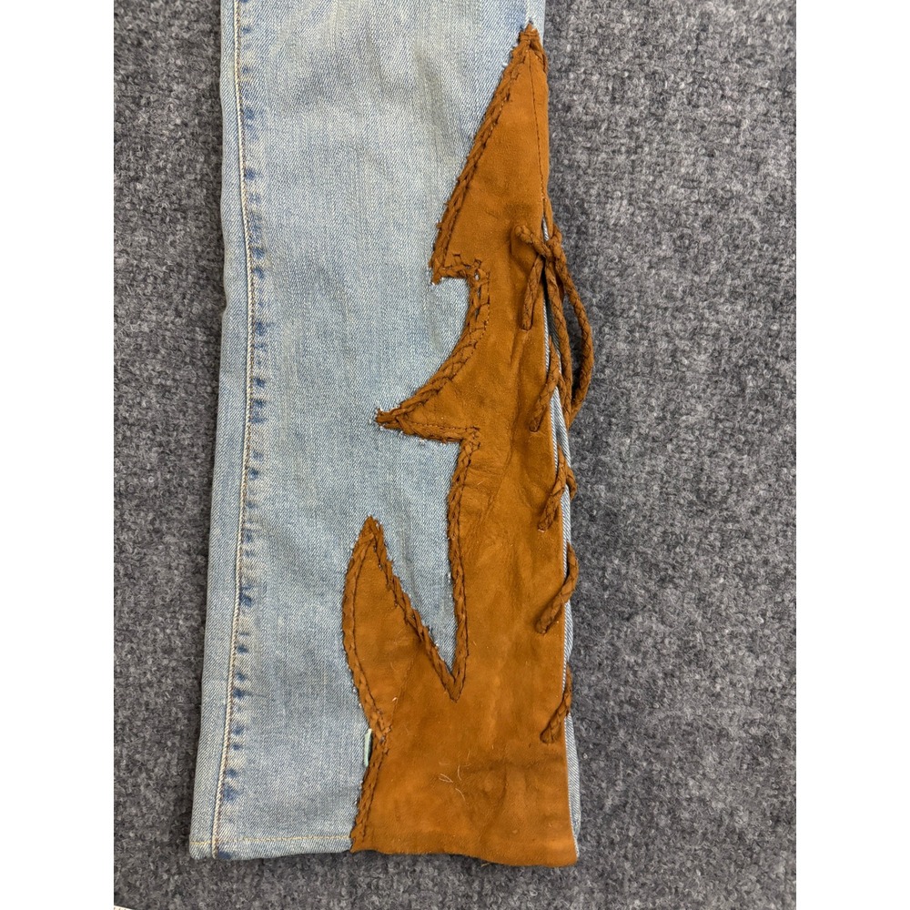 Michelle Julene Couture Levi's Upcycled Jeans Leather Fringe Lace Up OOAK - Picture 7 of 15